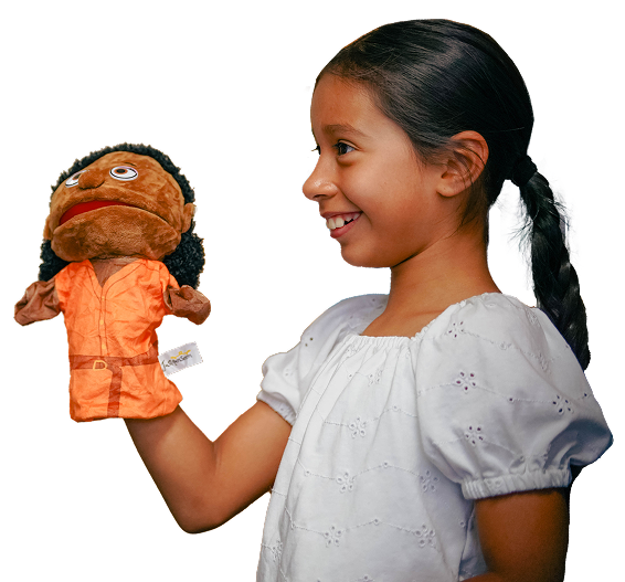 Elevo Student with a puppet